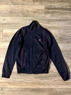 Men's blue Turtleneck Track Sweater with Red Piping